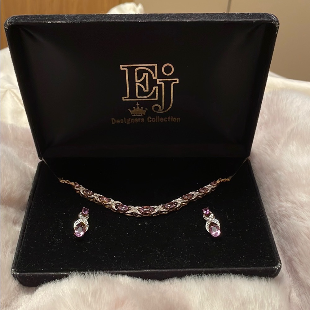 Purple Gemstone Necklace with Clear Stones Jewelry